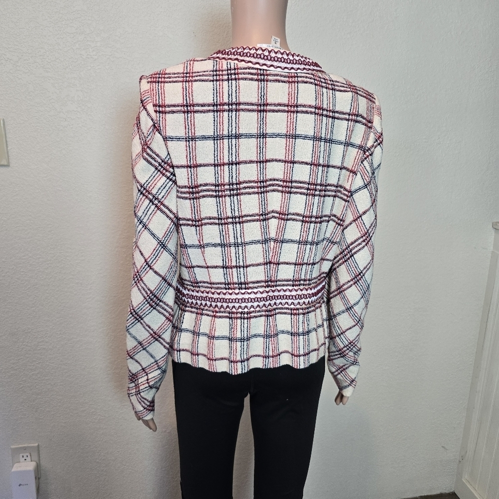 St John Plaid Zip-Up Jacket Cardigan w/ Woven Plaid  Accents | Size: 10 Vintage - Picture 2 of 10